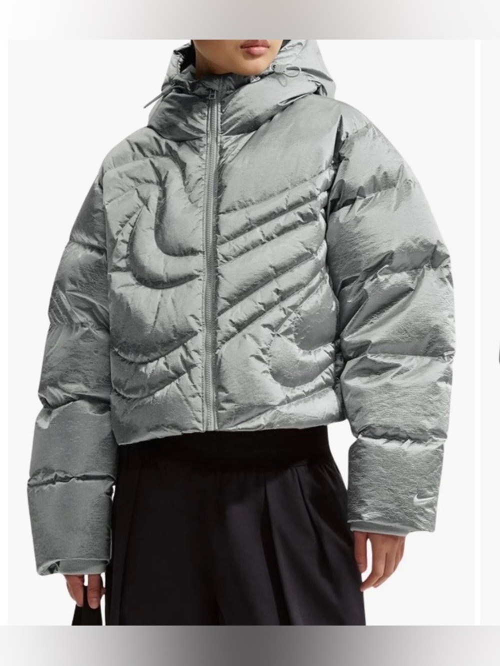 Nike silver metallic down thermafit puffer jacket quilted water resistant NWT L